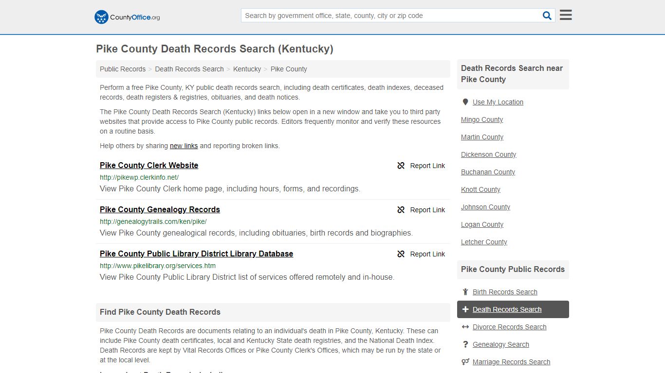 Death Records Search - Pike County, KY (Death Certificates ...