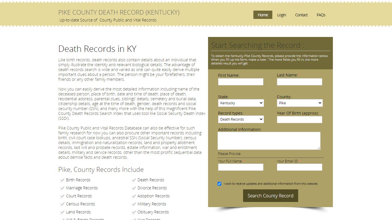 Pike County, Kentucky Public Death Records with SSN