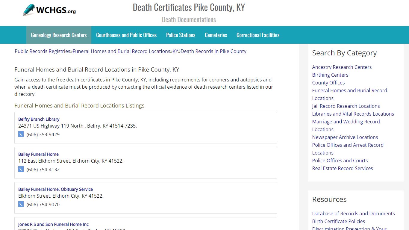 Death Certificates Pike County, KY - Death Documentations