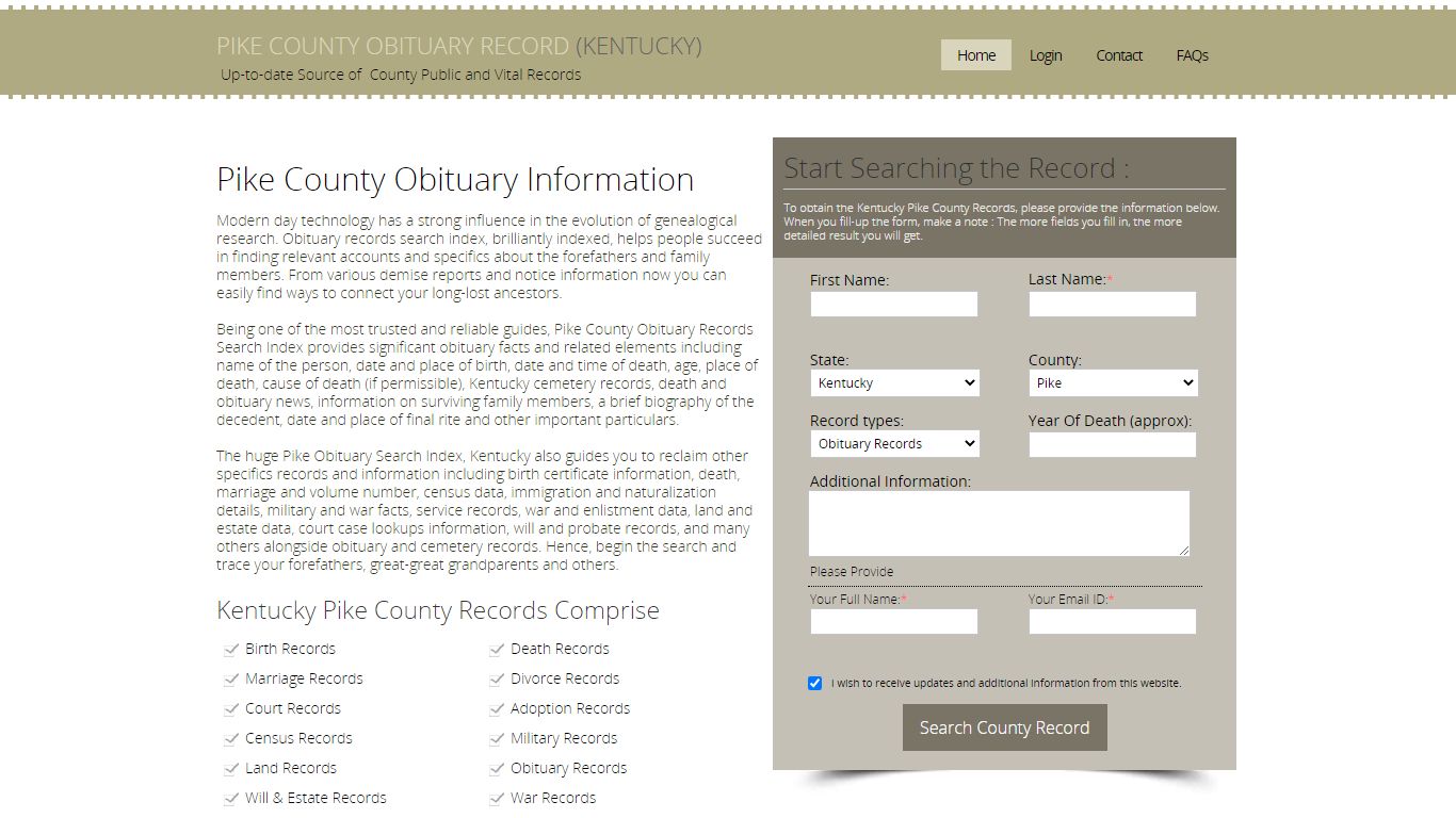 Pike County, Kentucky Obituary Death Notice Index